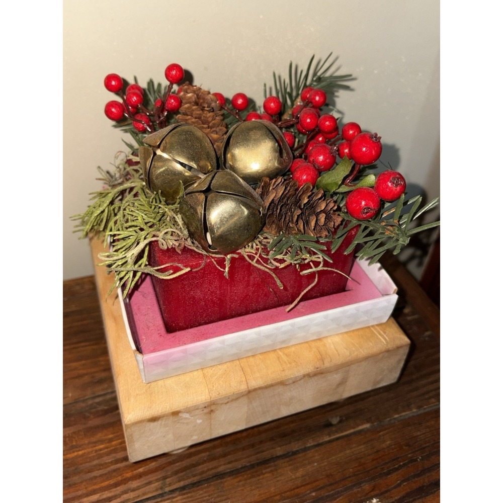 Habersham Wax Sculpture Geo Jingle Bell Red Candle Sculpture Christmas Holiday